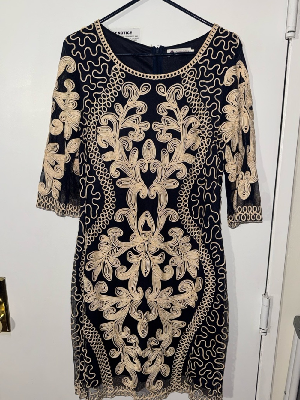 Subtlety Line Collection Black & Gold Soutache Embroidered Midi Dress